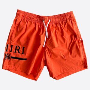 Amiri Orange & Black MA Bar Logo Swimshorts